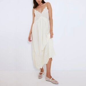 NWT H&M Embroidered Camisole Midi Dress White Cream Size Medium